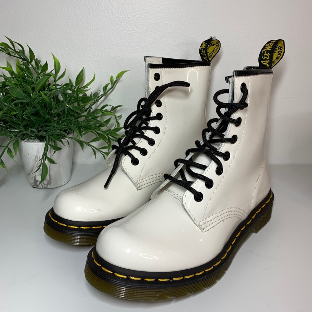 Dr. martens white patent leather combat boots